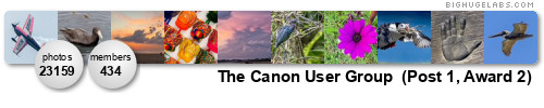The Canon Users Group  (Post 1, Award 2). Get yours at bighugelabs.com