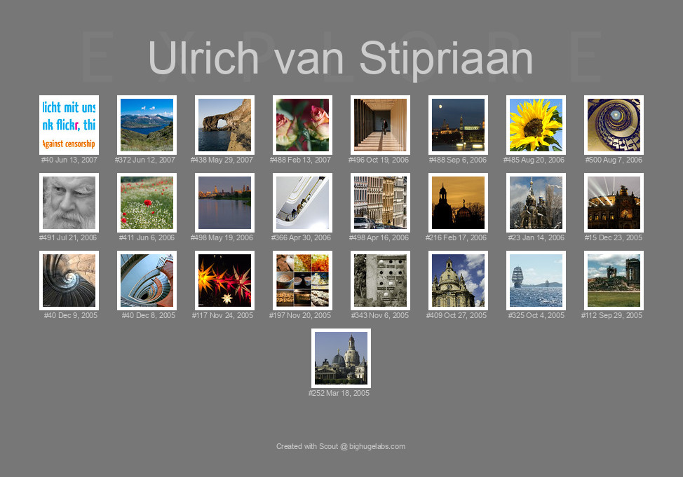 Find your photos in Flickr's Explore pages. Make a unique poster to show the world your achievement.