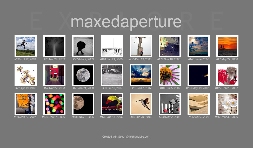 Find your photos in Flickr's Explore pages. Make a unique poster to show the world your achievement.