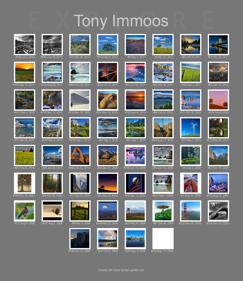 Find your photos in Flickr's Explore pages. Make a unique poster to show the world your achievement.